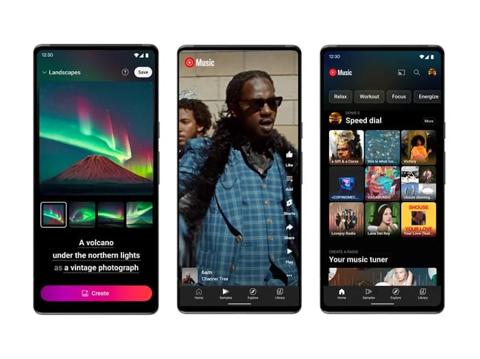 YouTube Music playlist artwork, Samples, and home screen feature showcase