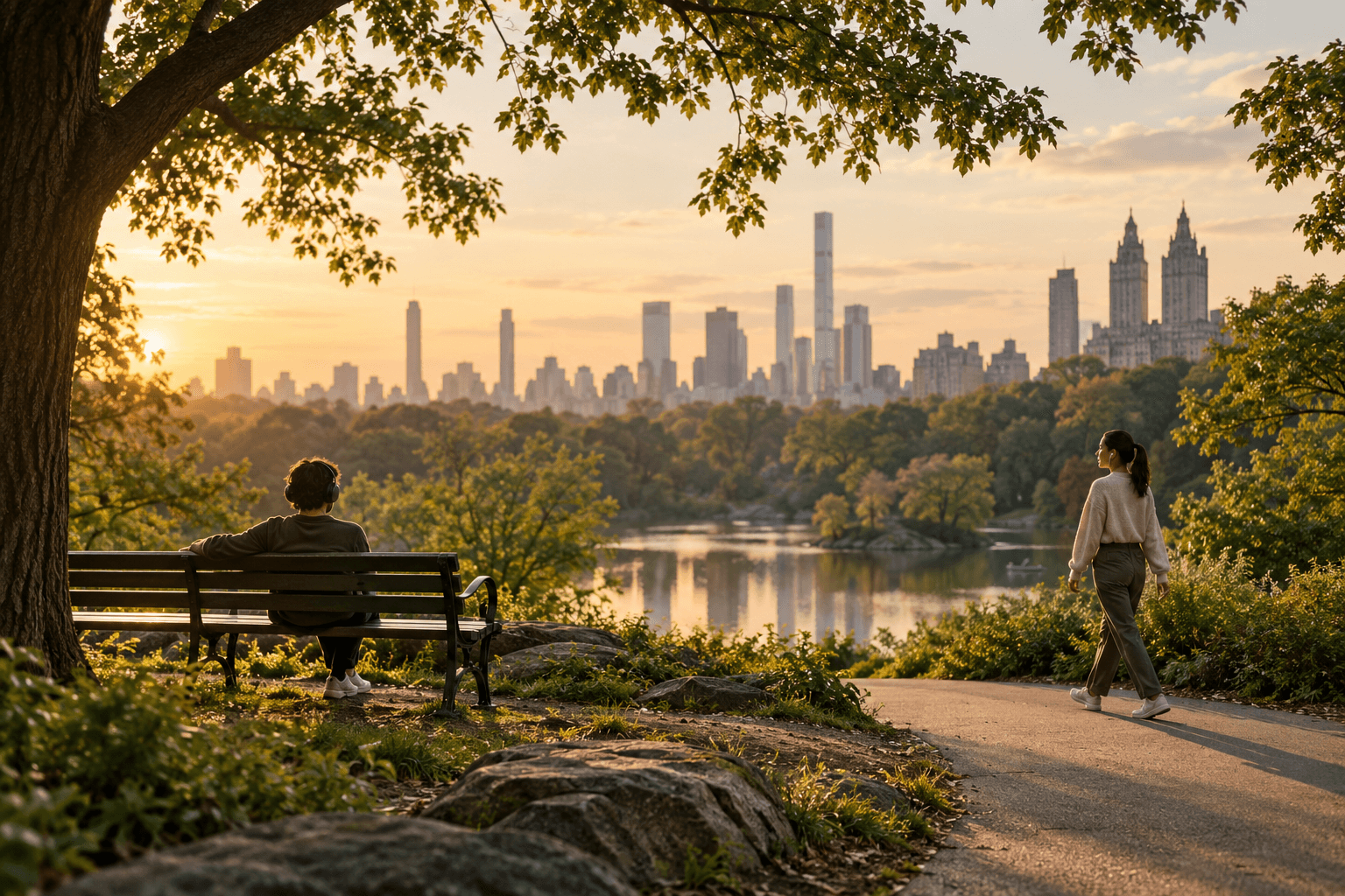 People enjoying their own listening experiences in a park